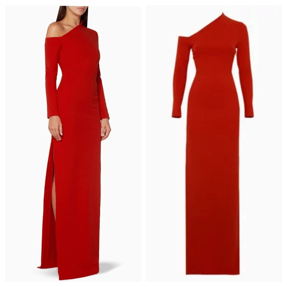 Solace London Red Asymmetric One-Shoulder Maxi Dress